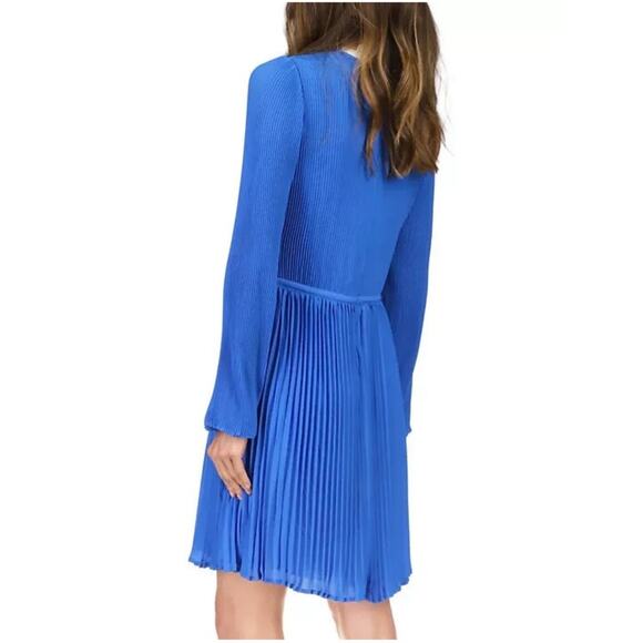 NWOT Michael Kors Grecian Blue Pleated Long Sleeve Dress Size L Lined Career - Picture 2 of 13